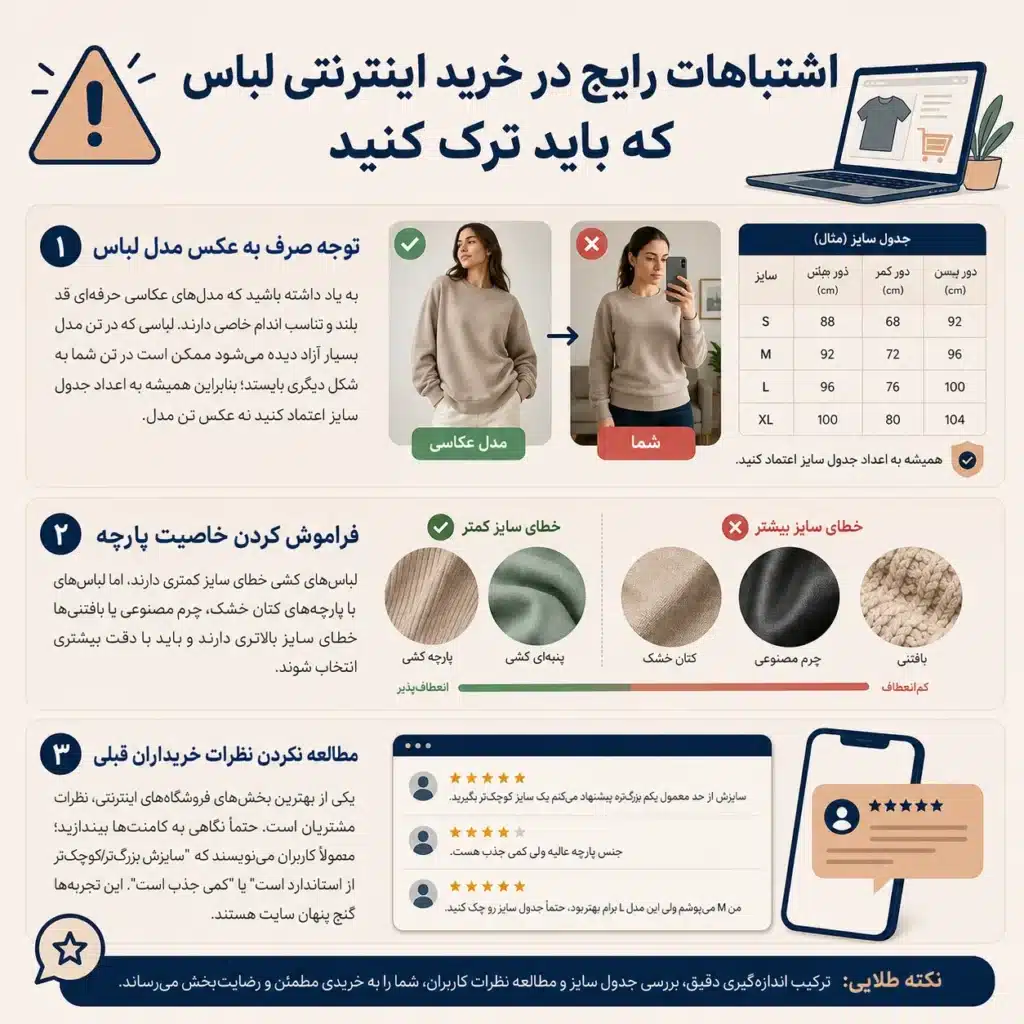راهنمای سایز لباس آنلاین 5 اشتباهات رایج در خرید اینترنتی لباس که باید ترک کنید