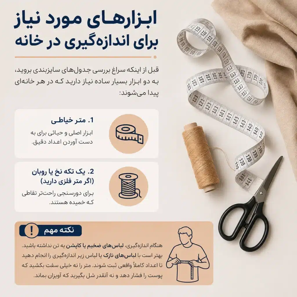 راهنمای سایز لباس آنلاین 2 ابزارهای مورد نیاز برای اندازهگیری در خانه